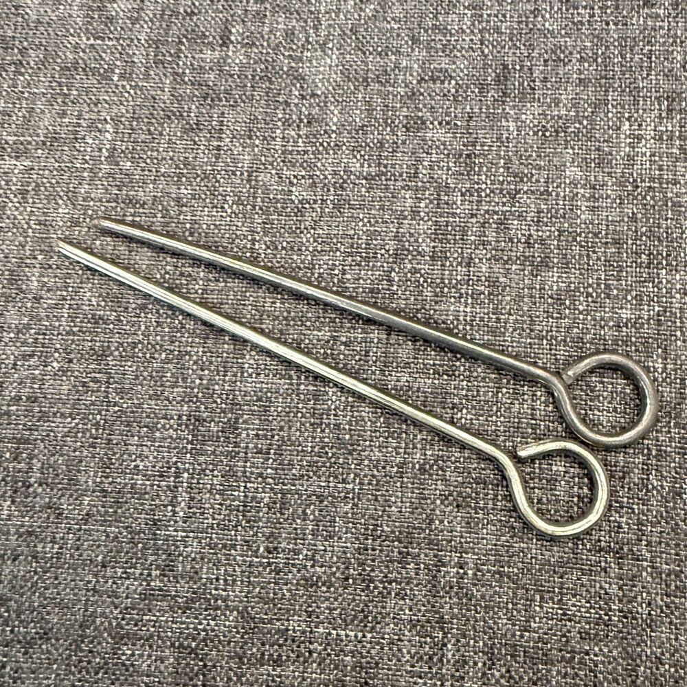 Pair of Vintage Metal Barbeque Skewers Ring Tip Handles, Used